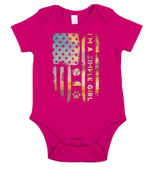 America flag Im a simple girl I like baseball tacos and paw dog Short Sleeve Baby One-Piece