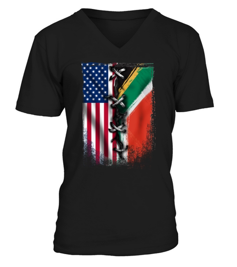 American Flag With African Flag 4th Of July Men's V-Neck T-shirt
