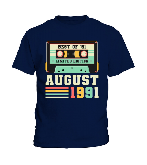 30th Birthday August Gift Vintage 1991 30 Years Kids T-Shirt