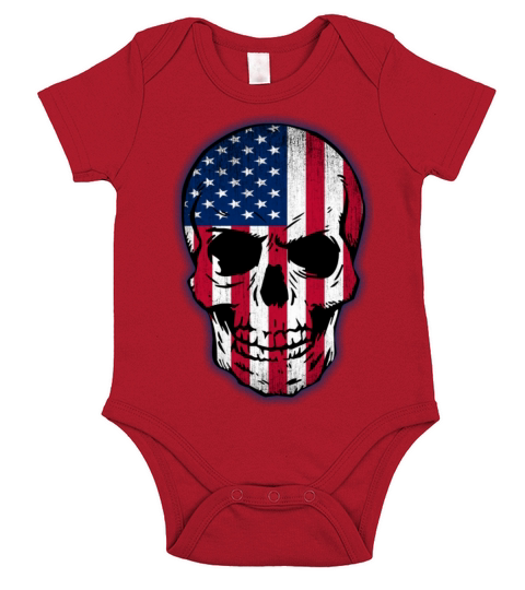 Vintage USA Flag Skull Design Short Sleeve Baby One-Piece