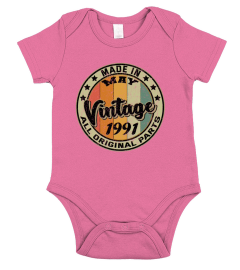 Made In May Vintage 1991 All Original Parts Short Sleeve Baby One-Piece