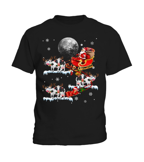 Christmas Cow Lover Santa Riding Reindeer Cow Kids T-Shirt