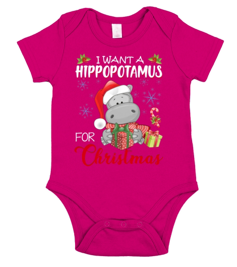 I Want A Hippopotamus For Christmas Xmas Hippo Short Sleeve Baby One-Piece