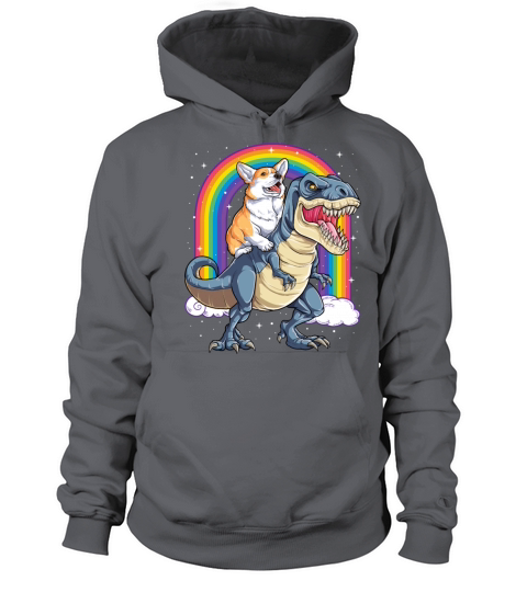 Corgi Riding Dinosaur T rex Shirt Funny Rainbow Women's Hoodie