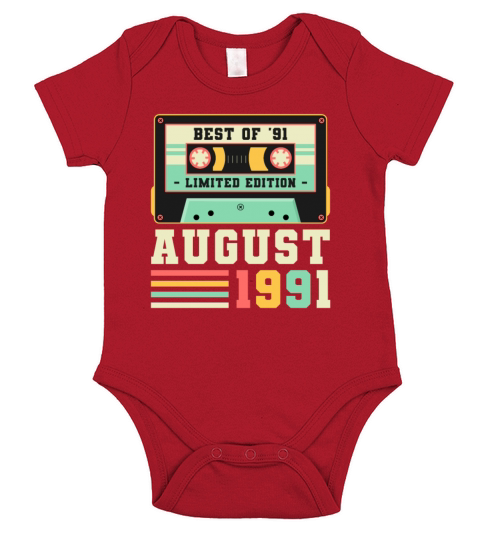 30th Birthday August Gift Vintage 1991 30 Years Short Sleeve Baby One-Piece