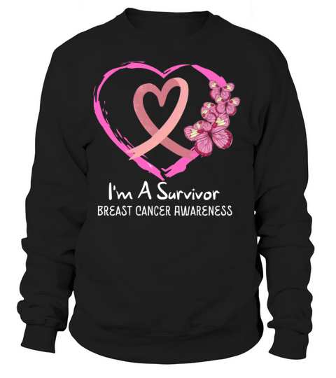 Pink Butterfly Heart Im A Survivor Breast Cancer Women's Sweatshirt