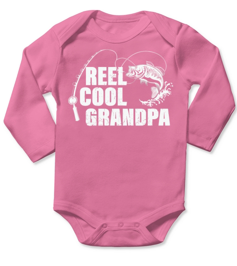 Reel Cool Grandpa Design with Fish and Fishing Rod Long Sleeve Baby One-Piece