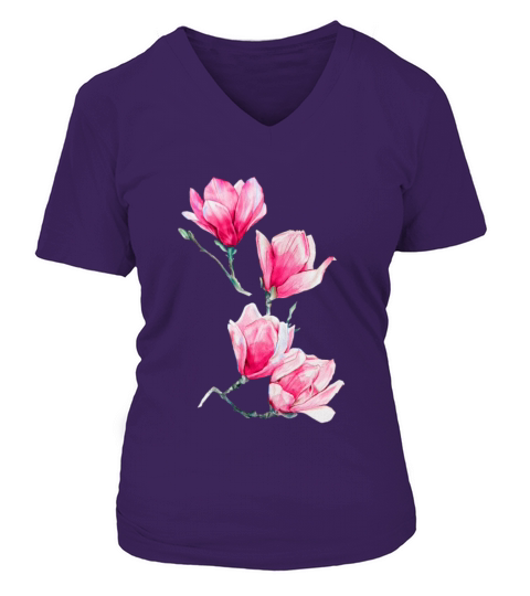 Original watercolor of Magnolia V-neck T-Shirt Woman