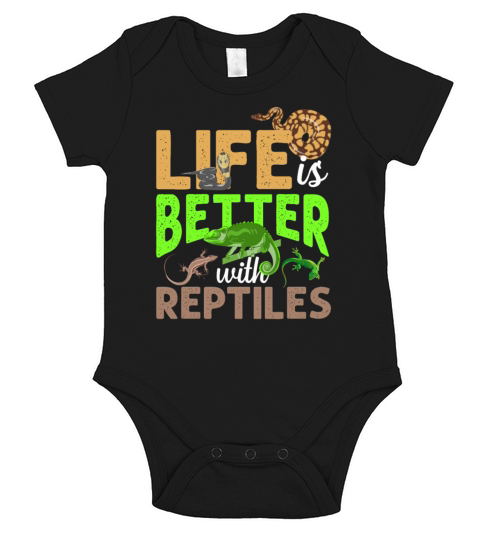 Life Is Better With Reptiles Gecko Chameleon Snake Short Sleeve Baby One-Piece