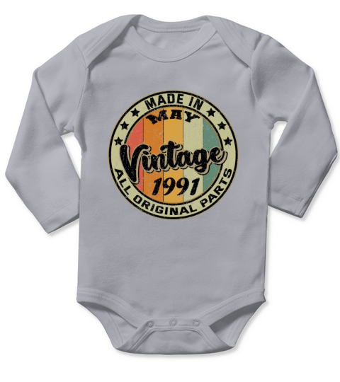 Made In May Vintage 1991 All Original Parts Long Sleeve Baby One-Piece