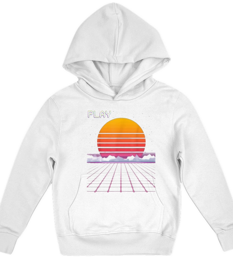 80s Grid Sunset Vaporwave Synthwave Outrun Kids Hoodie