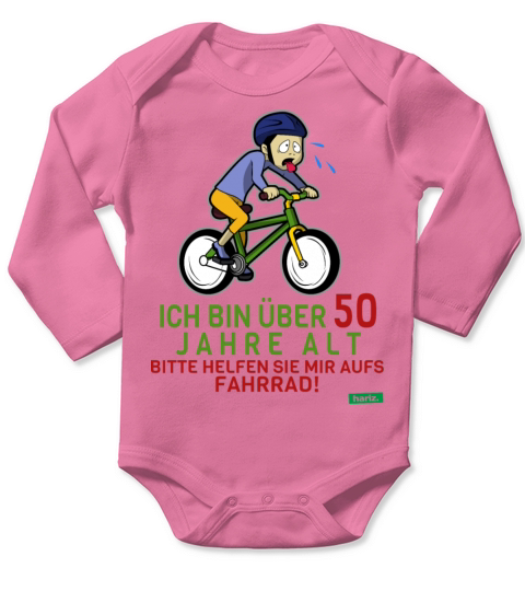 Over 50 Please Help Me On Bike 50 Birthday HARIZ G Long Sleeve Baby One-Piece