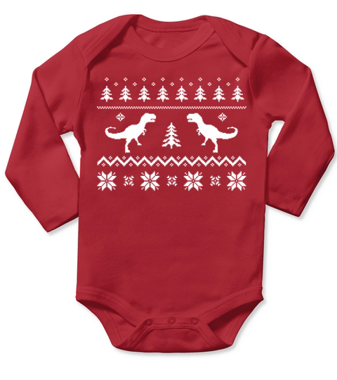 Ugly T-Rex Dinosaur Christmas Sweater Long Sleeve Baby One-Piece
