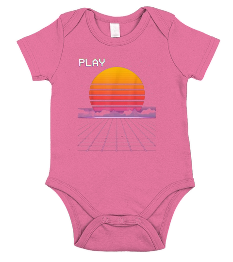 80s Grid Sunset Vaporwave Synthwave Outrun Short Sleeve Baby One-Piece