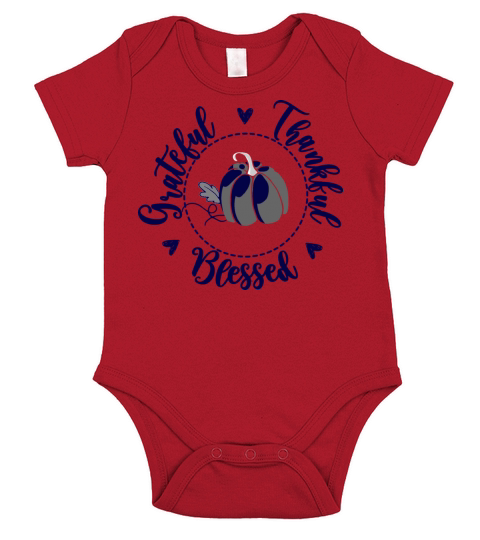 Thankful Grateful Blessed Navy Blue Short Sleeve Baby One-Piece