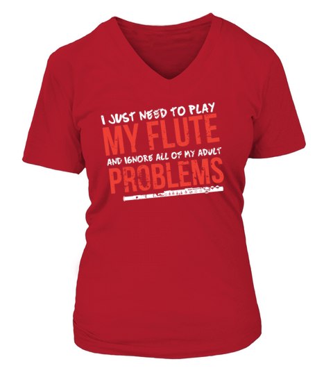 Funny Flute Player - Flutist Hobby Musician V-neck T-Shirt Woman