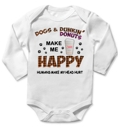 Dogs Dunkin Donuts  White Long Sleeve Baby One-Piece