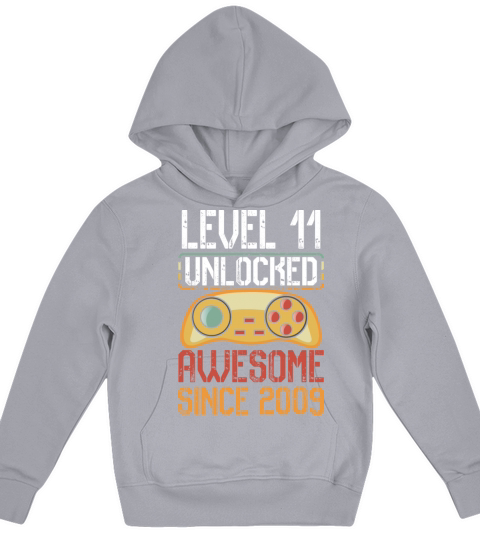 Level 11 Unlocked Awesome Since 2009 11th Birthday Kids Hoodie
