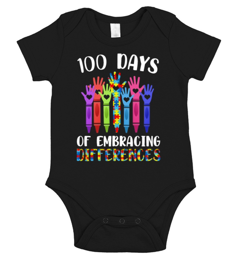 Autism Awareness Embrace Differences 100 Days Short Sleeve Baby One-Piece
