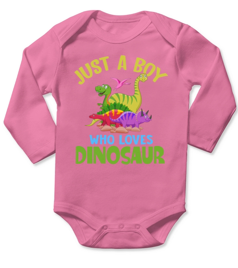 Just a Boy Who Loves Dinosaurs Schoolboys and Pale Long Sleeve Baby One-Piece