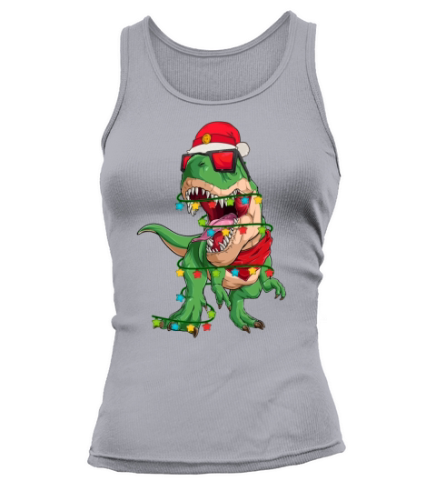 Trex Dinosaur Christmas Light Around And Santa Hat Women's Tank Top