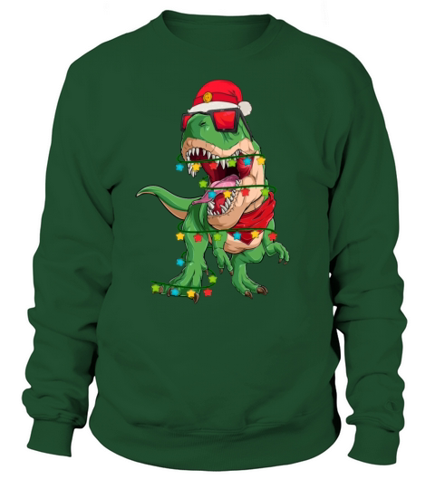 Trex Dinosaur Christmas Light Around And Santa Hat Women's Sweatshirt