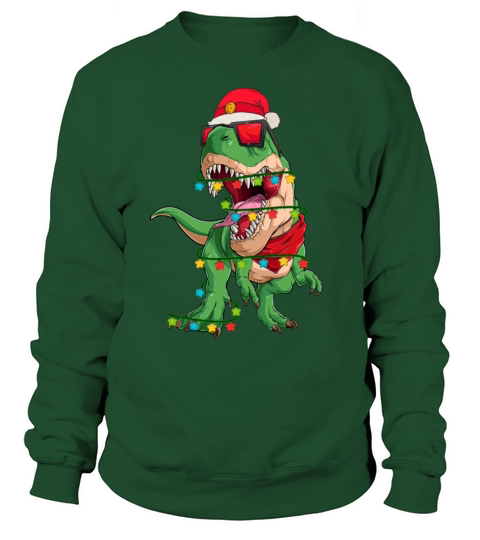 Trex Dinosaur Christmas Light Around And Santa Hat Men's Sweatshirt