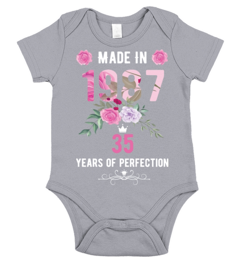 Made In 1987 Floral 35 Year Old 35th Birthday Gift Short Sleeve Baby One-Piece