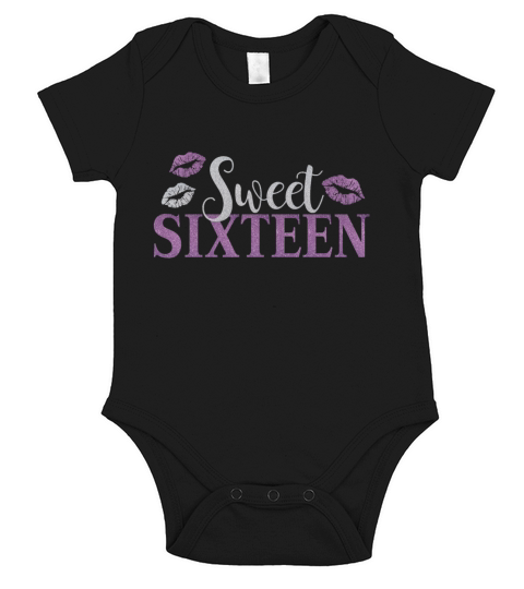 Sweet Sixteen 16 Birthday Glitter Lips Typography Short Sleeve Baby One-Piece