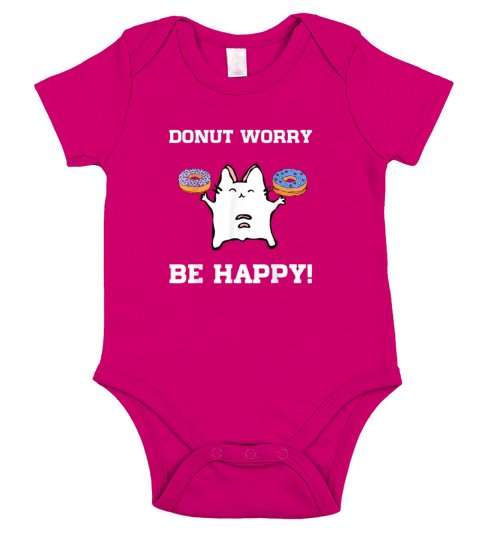 Donut Worry Be Happy Shirt Funny Cat Short Sleeve Baby One-Piece
