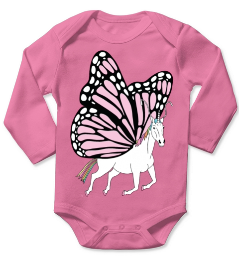 Butterfly Unicorn Outline Long Sleeve Baby One-Piece