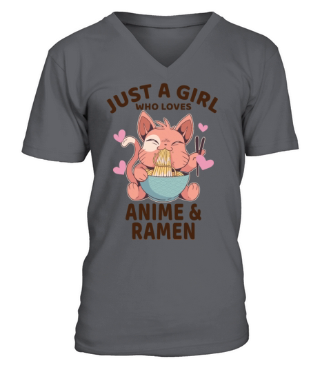 Just A Girl Who Loves Anime and Ramen Cute Cat Men's V-Neck T-shirt