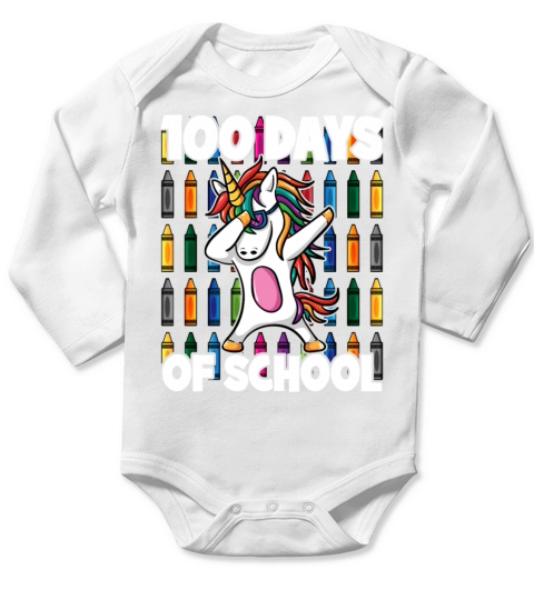 100 Days of School Crayon Dabbing Unicorn Magic Long Sleeve Baby One-Piece