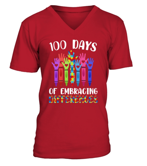 Autism Awareness Embrace Differences 100 Days Men's V-Neck T-shirt