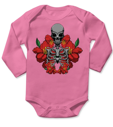 Skeleton Roses Occult Flower Floral Bones Gothic Long Sleeve Baby One-Piece