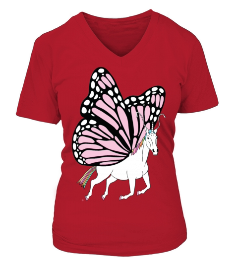 Butterfly Unicorn Outline Women's V-Neck T-shirt