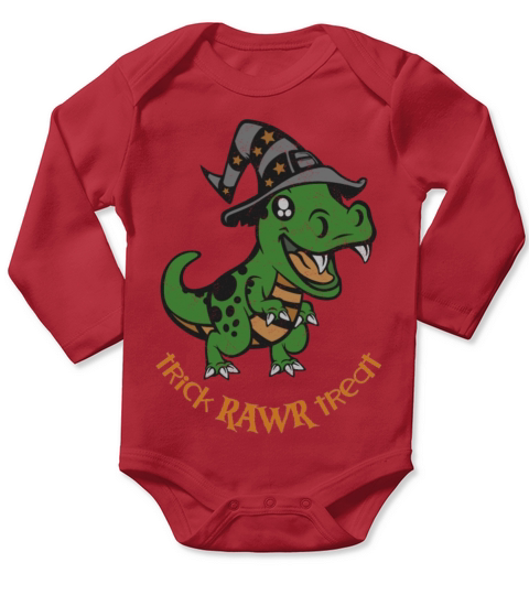 Trick Rawr Treat Halloween Dinosaur Witch Long Sleeve Baby One-Piece