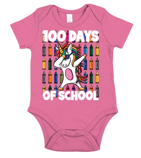 100 Days of School Crayon Dabbing Unicorn Magic Short Sleeve Baby One-Piece