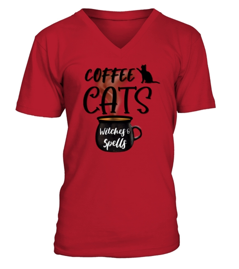 Coffee Cats Witches and Spells Men's V-Neck T-shirt
