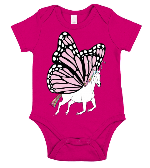 Butterfly Unicorn Outline Short Sleeve Baby One-Piece