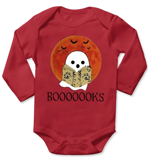 Booooks Ghost reading books Halloween shirt Long Sleeve Baby One-Piece