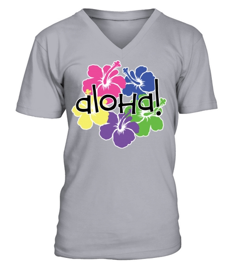 Aloha Flower in Color Ring with White Border Men's V-Neck T-shirt