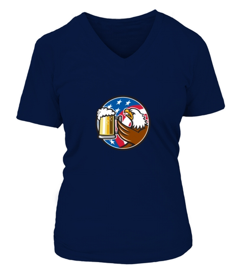 Bald Eagle Hoisting Beer Stein USA Flag Circle Ret Women's V-Neck T-shirt