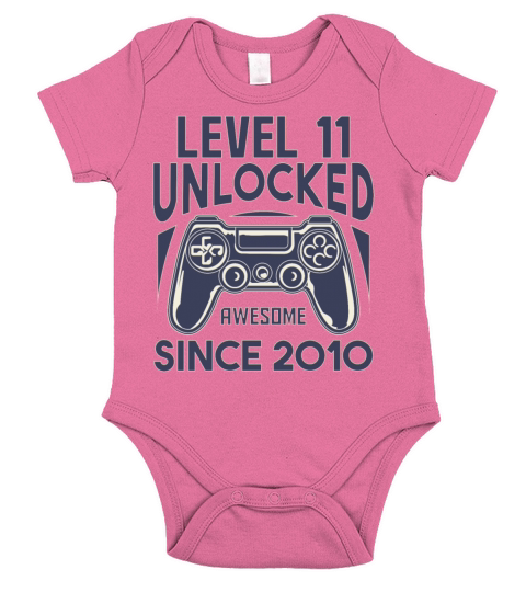 Level 11 Unlocked Awesome Since 2010 Gift For Kids Short Sleeve Baby One-Piece