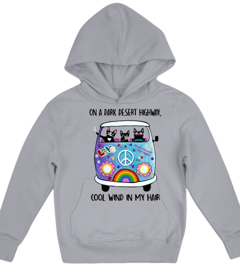 Cats and Hippie Bus on a dark desert highway cool wind in my hair shirt Kids Hoodie