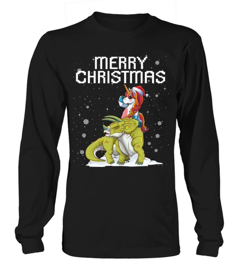 Merry Christmas Unicorn Santa Hat Triceratops Women's Long Sleeve