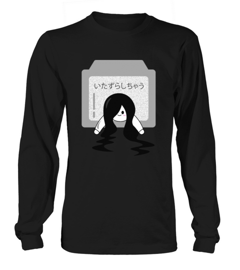 Scary Japanese Ghost Crawling Out Of TV Men's Long Sleeve