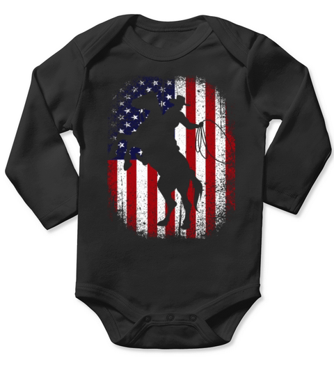 American Flag 4th Of July Vintage USA Flag Rodeo Long Sleeve Baby One-Piece
