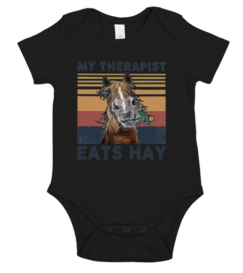 Horse My therapist eats hay vintage retro Short Sleeve Baby One-Piece