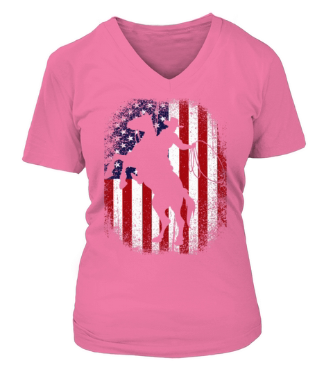 American Flag 4th Of July Vintage USA Flag Rodeo Women's V-Neck T-shirt